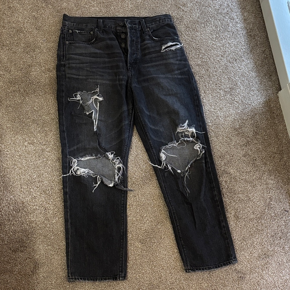 American Eagle Outfitters Black Distressed Boyfriend Jeans